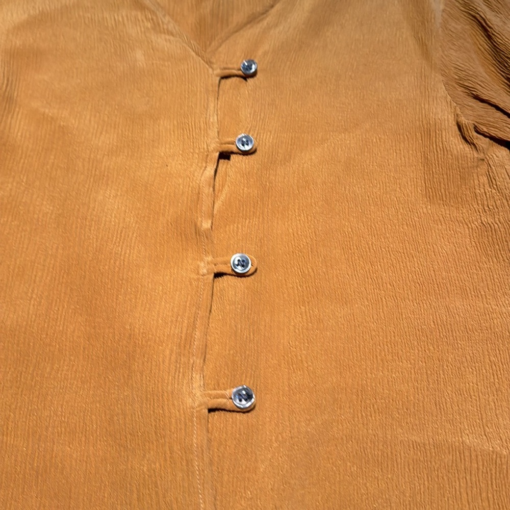 Lady Madeira vintage 100% silk mustard plisse blouse size small - Picture 3 of 4